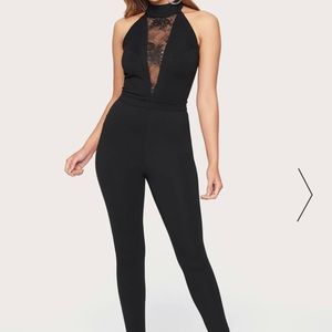 Bebe Ponte & Lace Black Jumpsuit Size L
